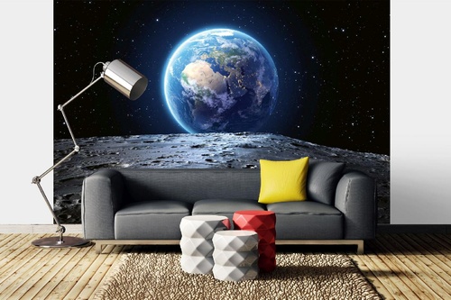 Vlies Fototapete - Blaue Erde vom Mond 375 x 250 cm